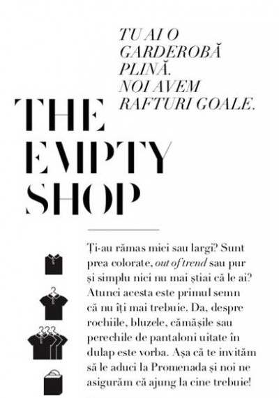 Colectă de haine inedită, la Shopping City Galaţi: „The Empty Shop”