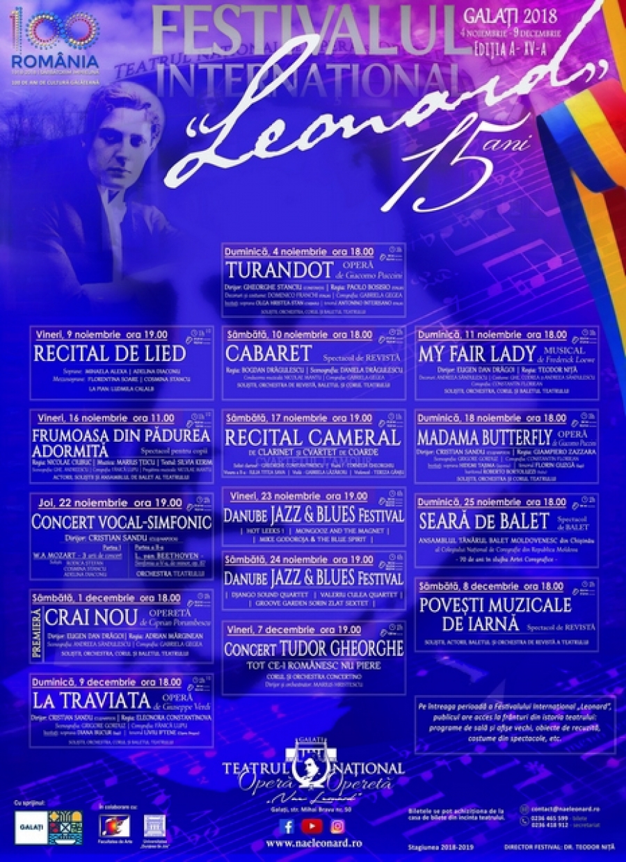 Festivalul Internaţional "Leonard" 2018: 5 săptămâni, cu 15 seri de evenimente artistice la Galaţi