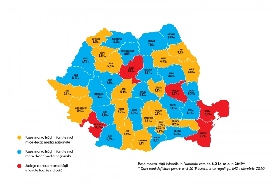Harta mortalităţii infantile în România