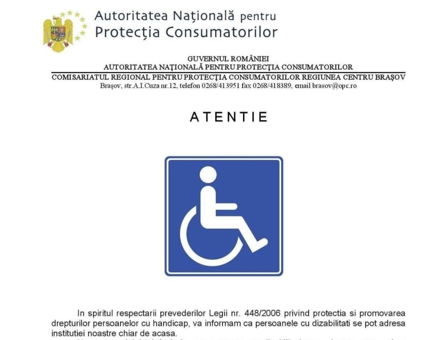 Comisarii Protecţiei Consumatorilor Galaţi vor prelua reclamaţiile persoanelor cu dizabilităţi de acasă
