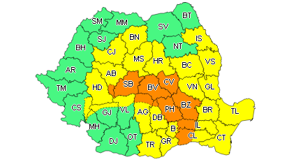 Judeţul Galaţi, sub avertizare COD GALBEN de furtuni
