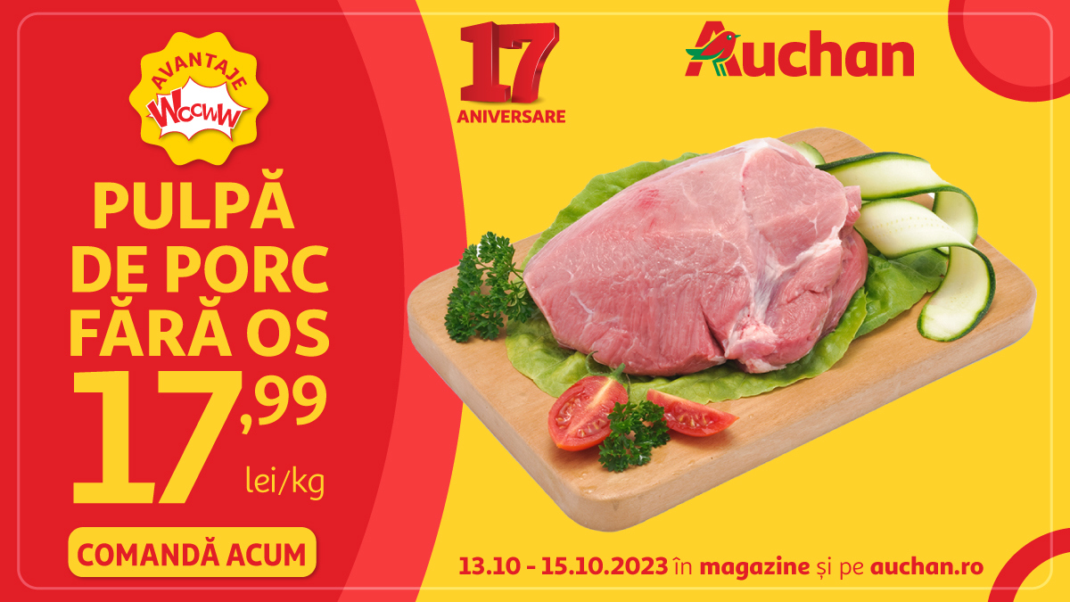 Super oferte la Auchan în acest weekend la pulpă de porc și detergenți!