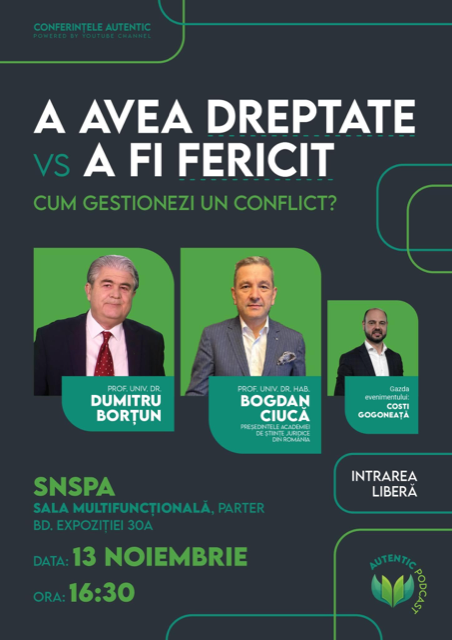 Profesorul Bogdan Ciucă, invitat la Conferinţele AUTENTIC din cadrul SNSPA