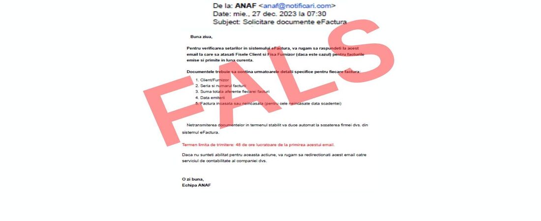ANAF atenţionează că circulă mesaje false referitoare la RO e-Factura