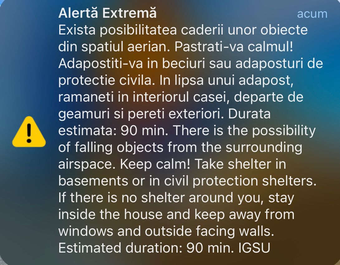 Alarmă aeriană! Mesaje RO-Alert emise în Tulcea şi Galaţi