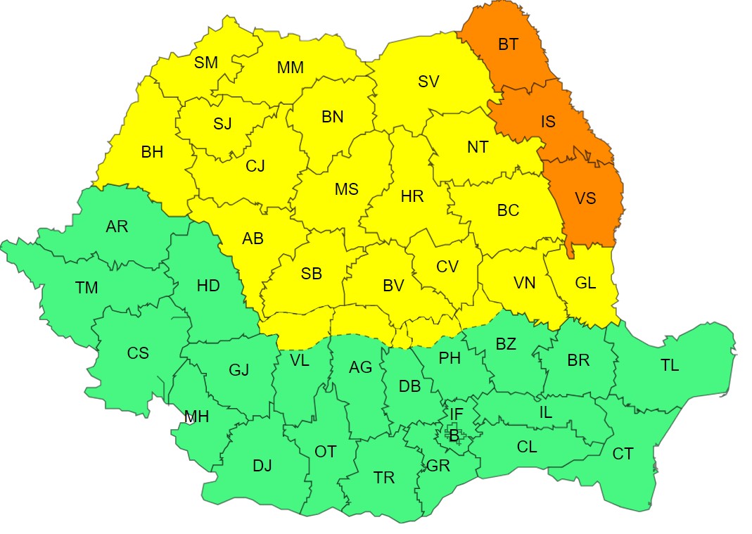 COD GALBEN de averse însemnate cantitativ, în judeţul Galaţi