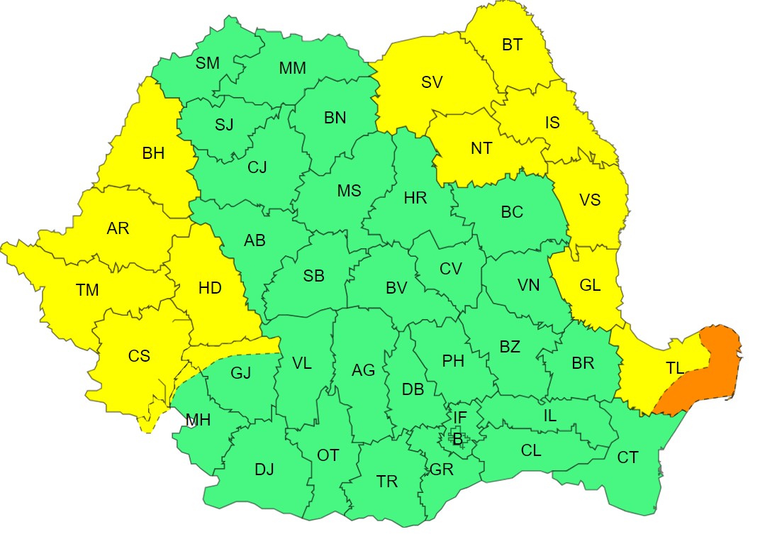 COD GALBEN de ploi însemnate cantitativ până mâine dimineaţă