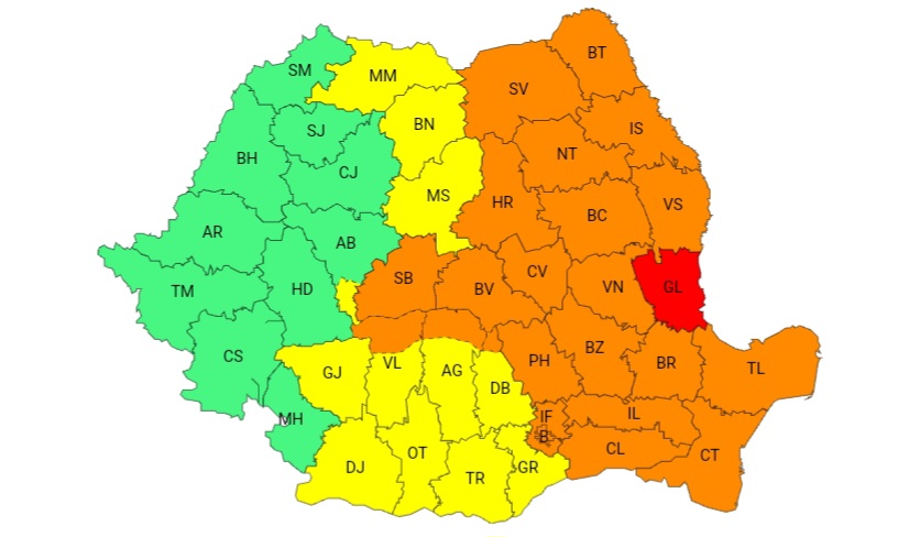 COD ROȘU de ploi torențiale la Galați