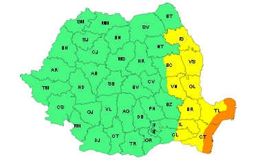 COD GALBEN: Avertizare meteo de vânt puternic la Galaţi