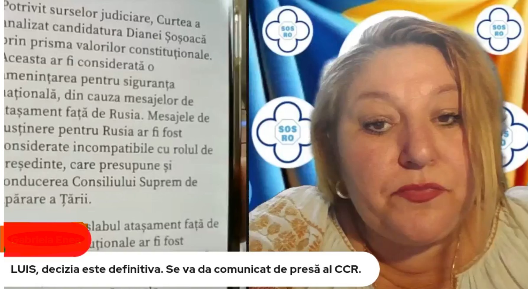 Declaraţii antisemite ale Dianei Şoşoacă, după decizia CCR de invalidare a candidaturii la alegerile prezidenţiale