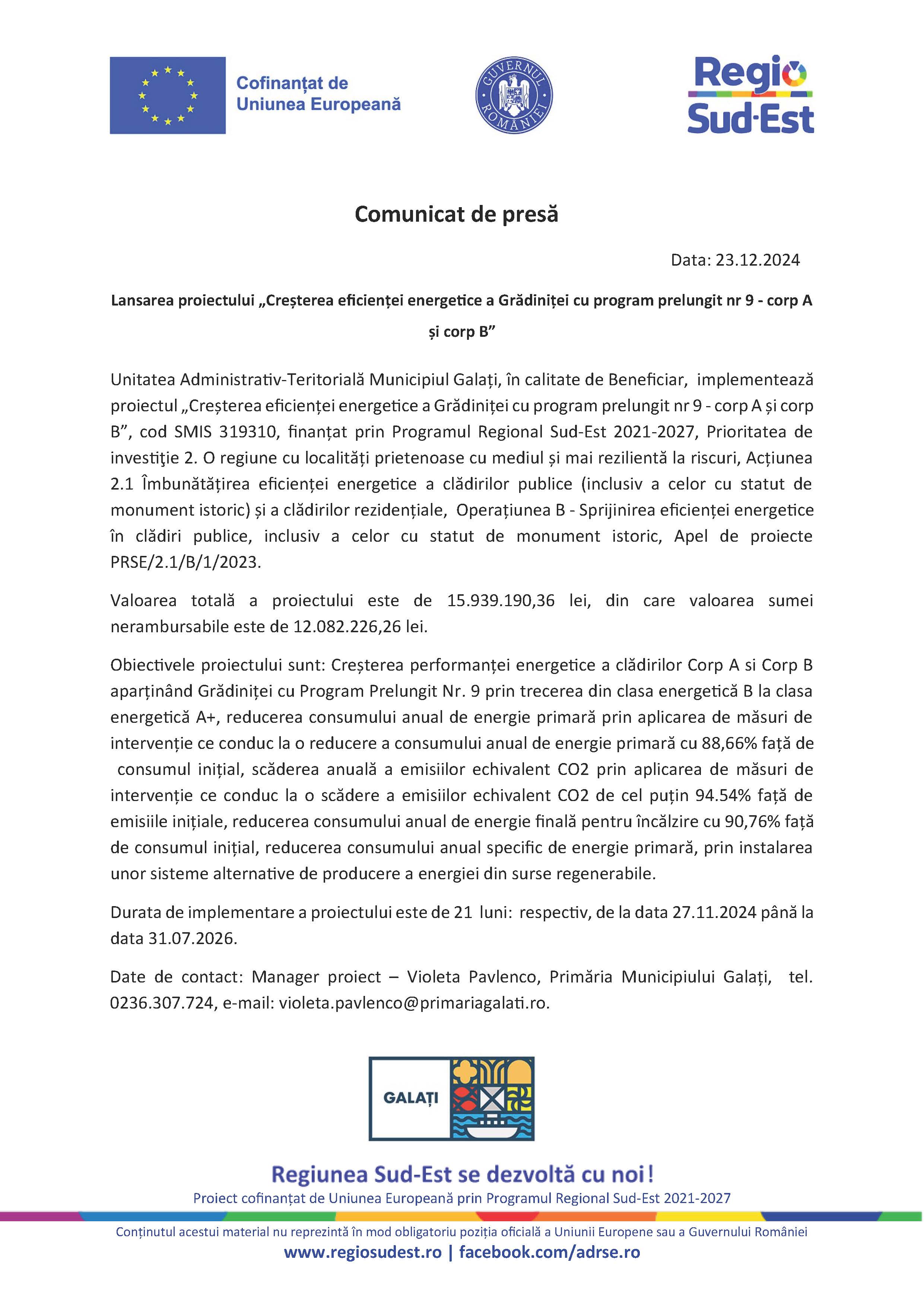 Comunicat de presă Data: 23.12.2024