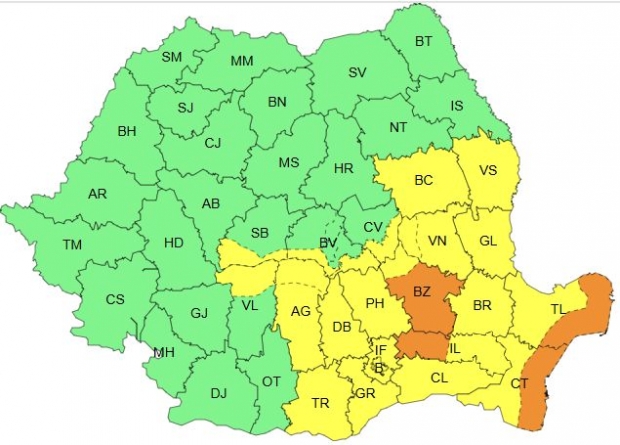 Noi avertizări meteo: Galaţiul, sub cod galben