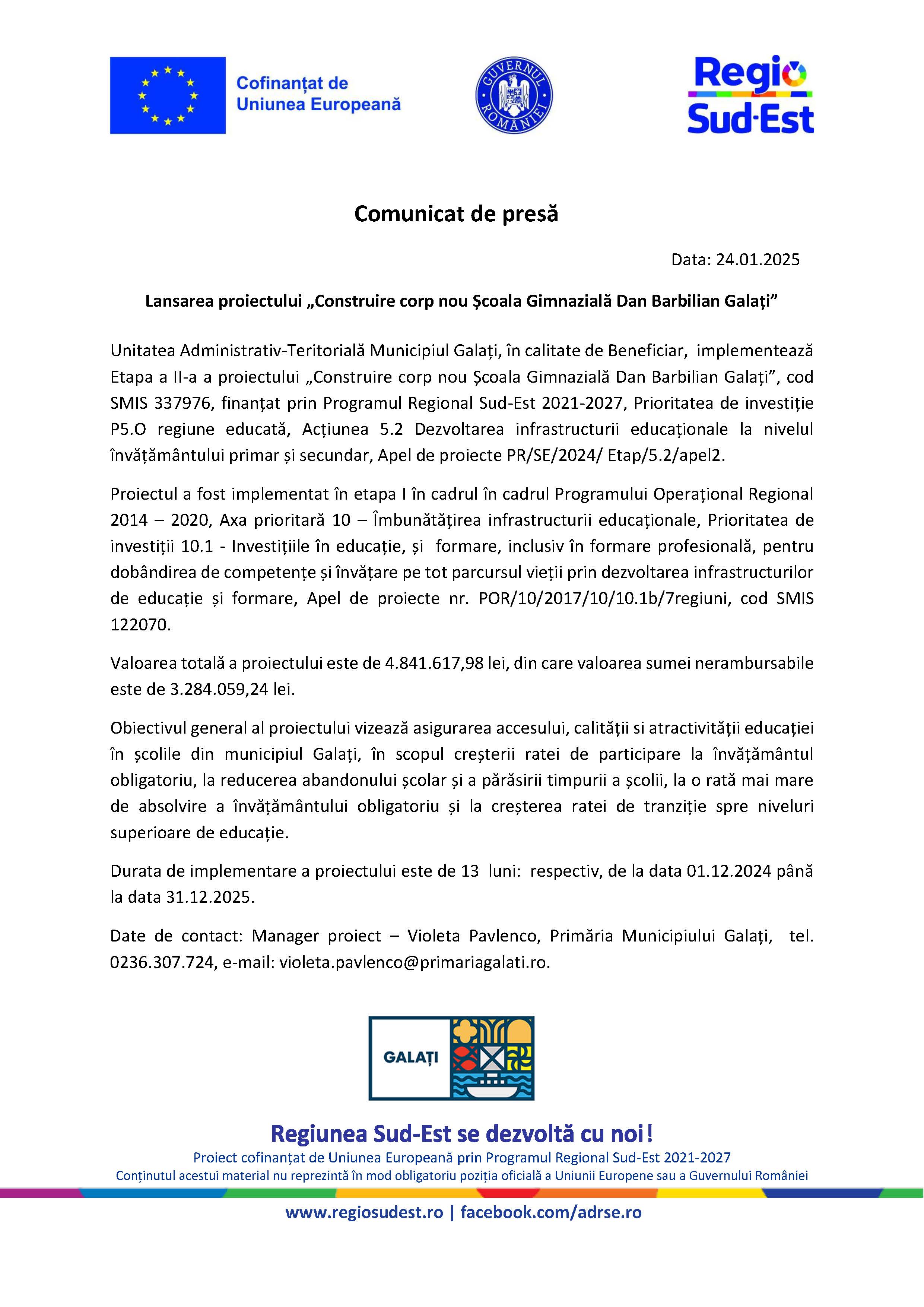 Comunicat de presă Data: 26.01.2025