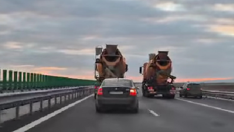 VIDEO: Autostradă blocată de betoniere. La volanul uneia, un gălăţean - amendat şi lăsat pieton