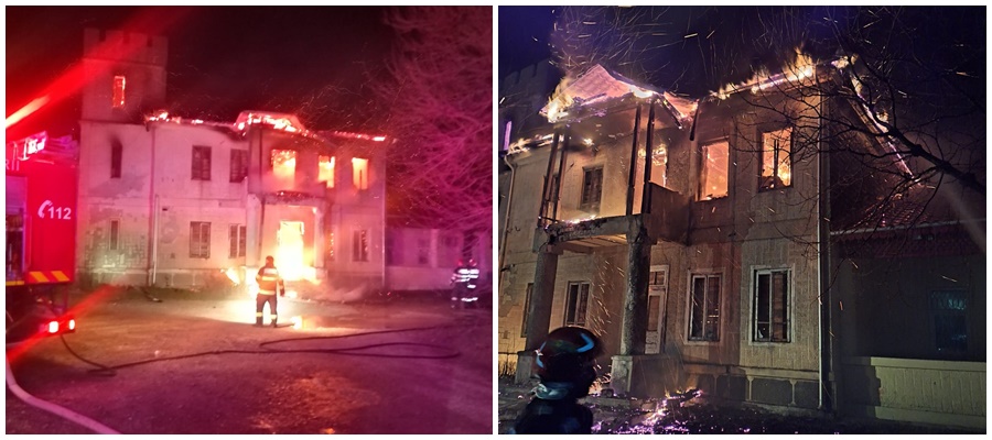 FOTO: Incendiu la Conacul Conţilor de Roma din Viziru