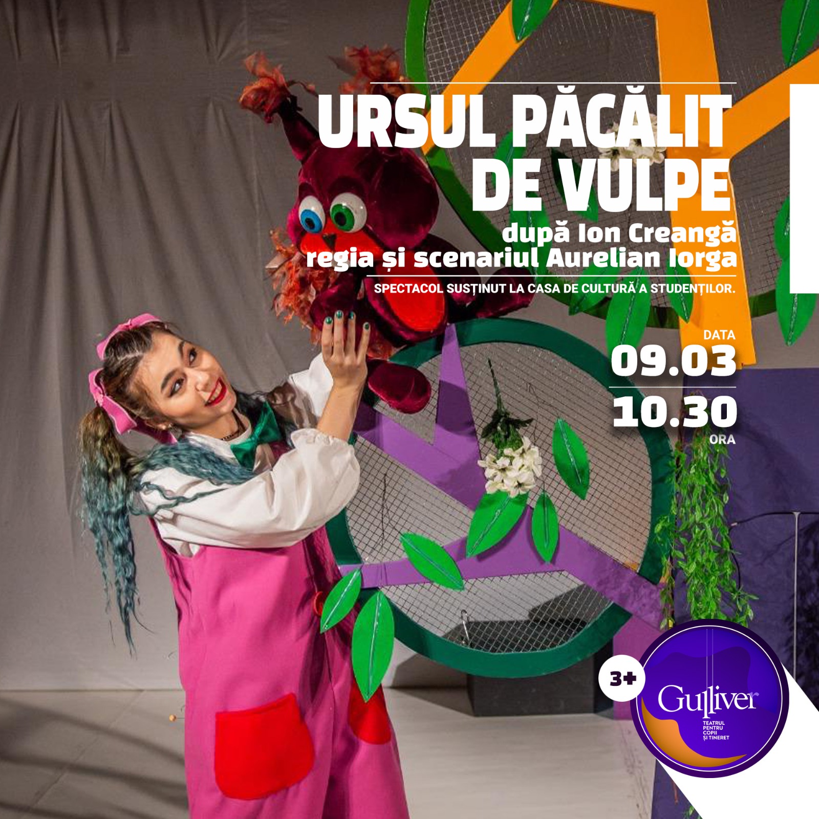 O inedită incursiune în lumea copilăriei alături de ”Ursul păcălit de vulpe”, la Teatrul ”Gulliver”