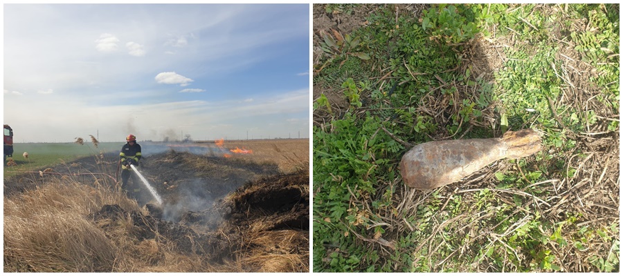 Bombă găsită la stingerea unui incendiu de vegetaţie la Brăila