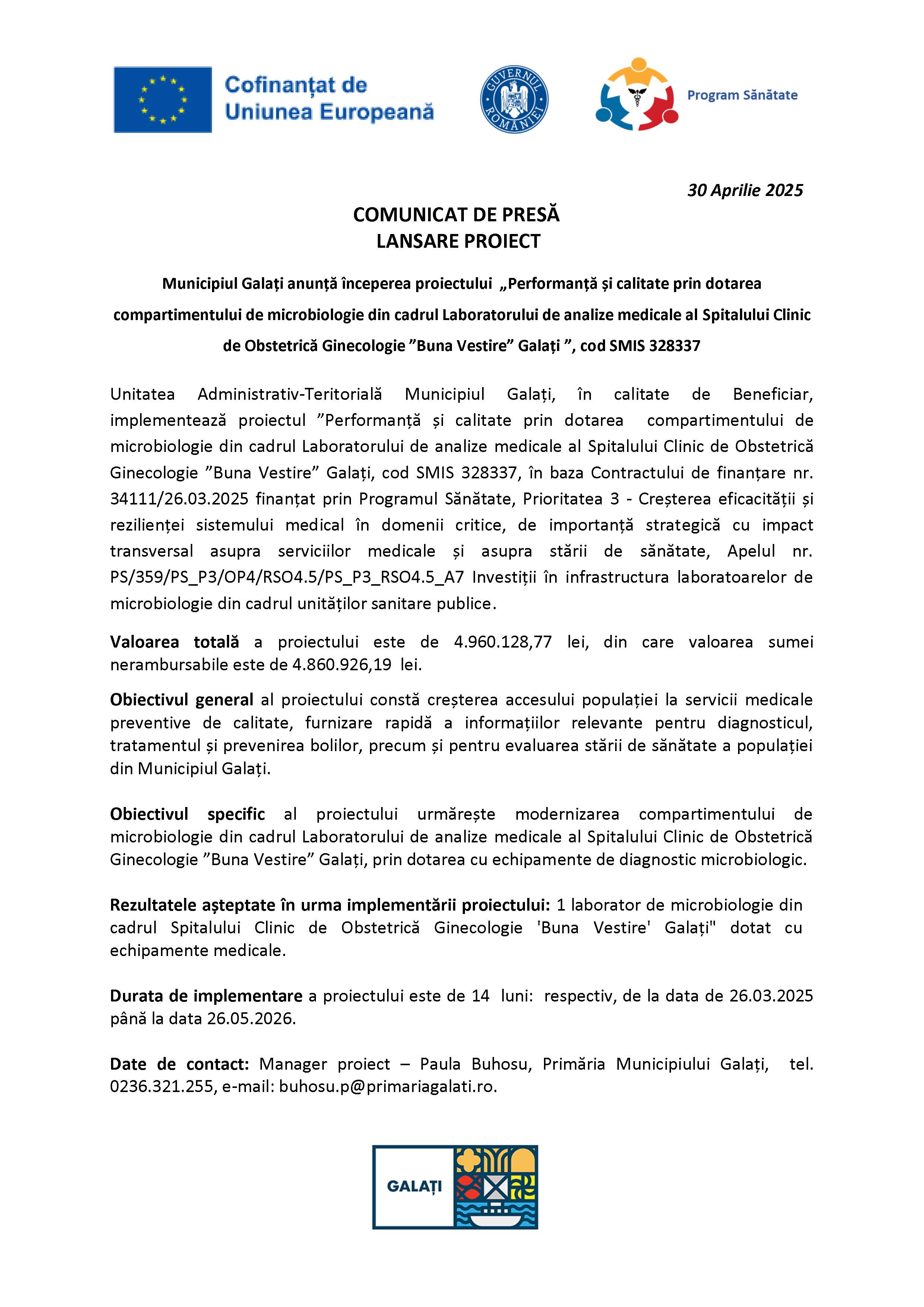 COMUNICAT DE PRESĂ LANSARE PROIECT 01.05.2025