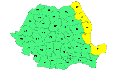 Judeţul Galaţi, sub COD GALBEN de vânt puternic până diseară