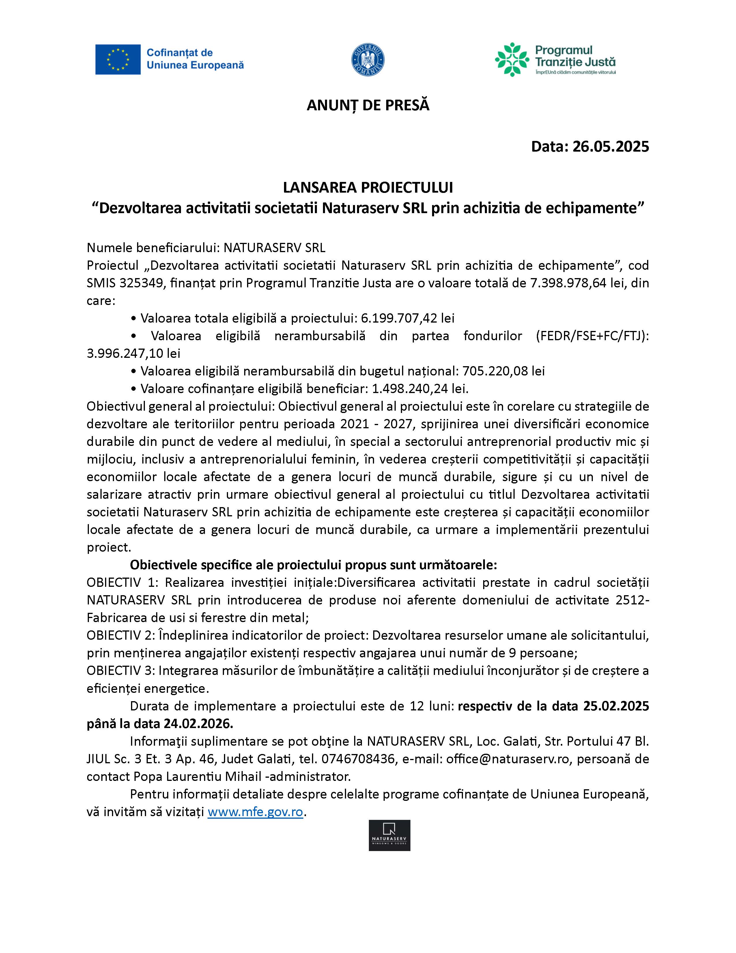 Comunicat de presă 26.05.2025