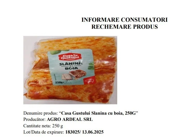 Atenţie: La Penny, un lot de slănină cu boia are Listeria