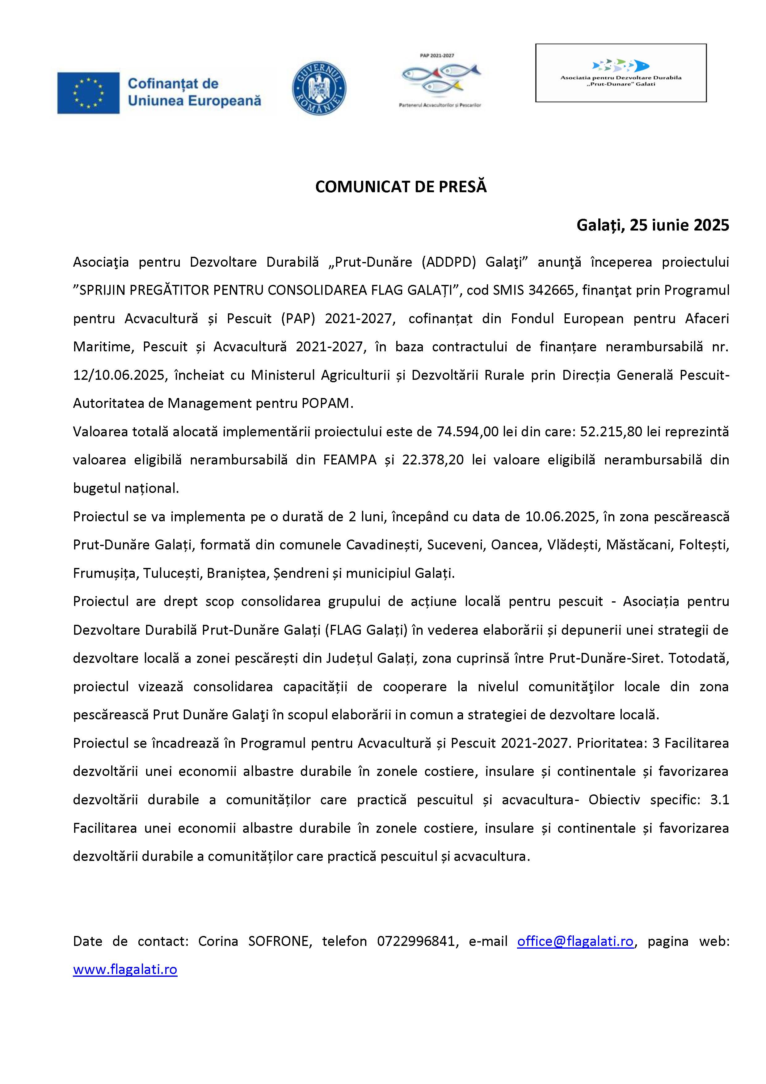 COMUNICAT DE PRESĂ Galați, 25 iunie 2025