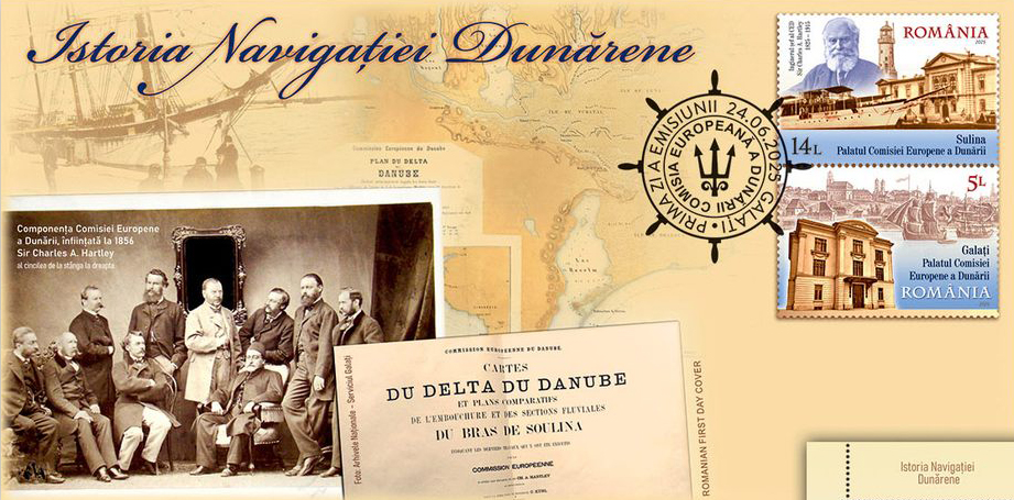 FOTO: Palatul Comisiei Europene a Dunării de la Galaţi, vedetă pe timbrele dedicate navigaţiei