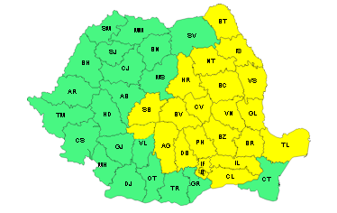 COD GALBEN: Vijelii, ploi torenţiale şi grindină, la Galaţi