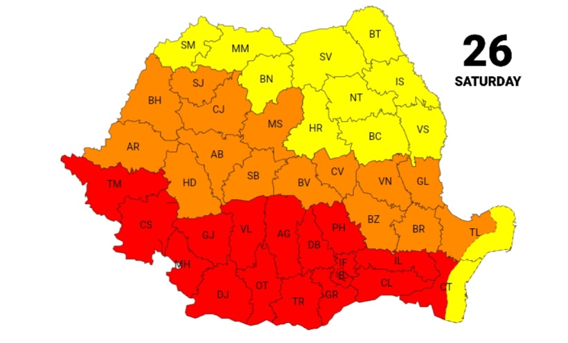 Meteorologii au actualizat prognoza: Județul Galați va "fierbe" și duminică! Călduri de foc și nopți tropicale