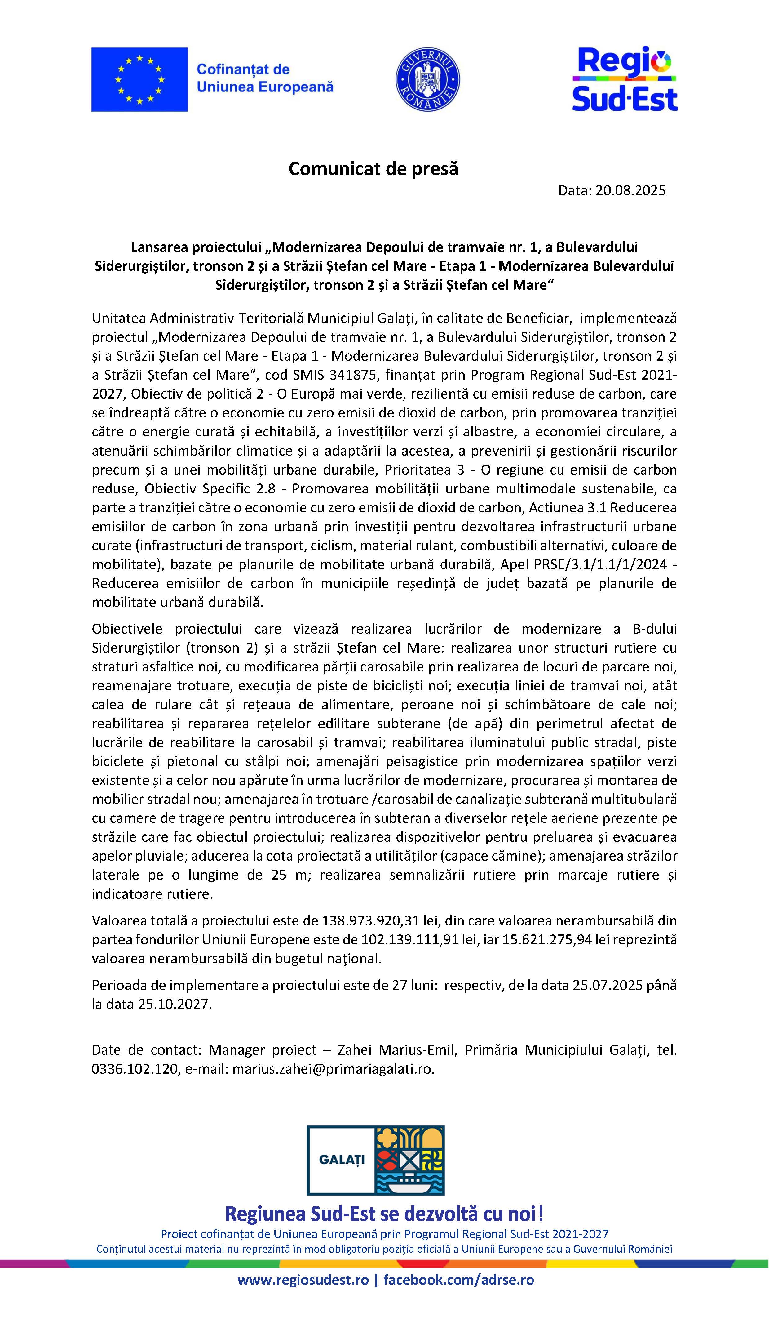 Comunicat de presă Data: 20.08.2025