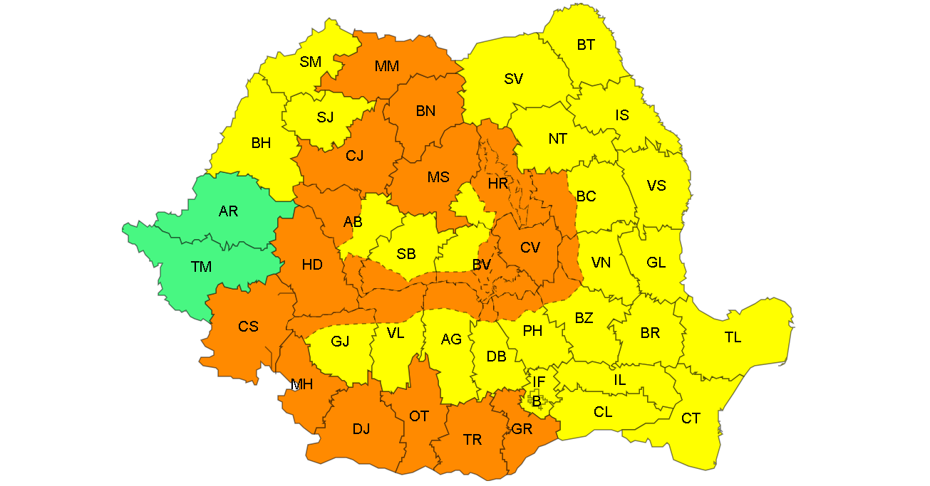 Judeţul Galaţi lovit de două coduri galbene de furtuni puternice