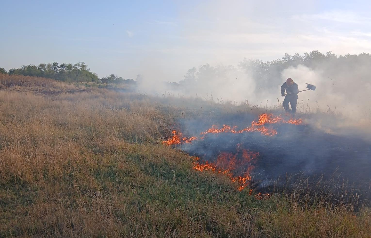Incendiu de vegetaţie uscată în comuna Fundeni