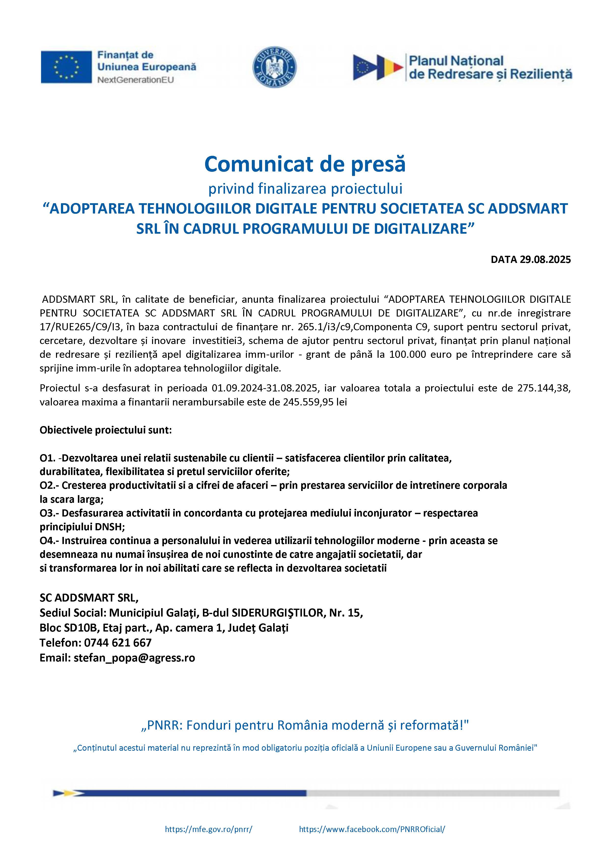 Comunicat de presă DATA 29.08.2025
