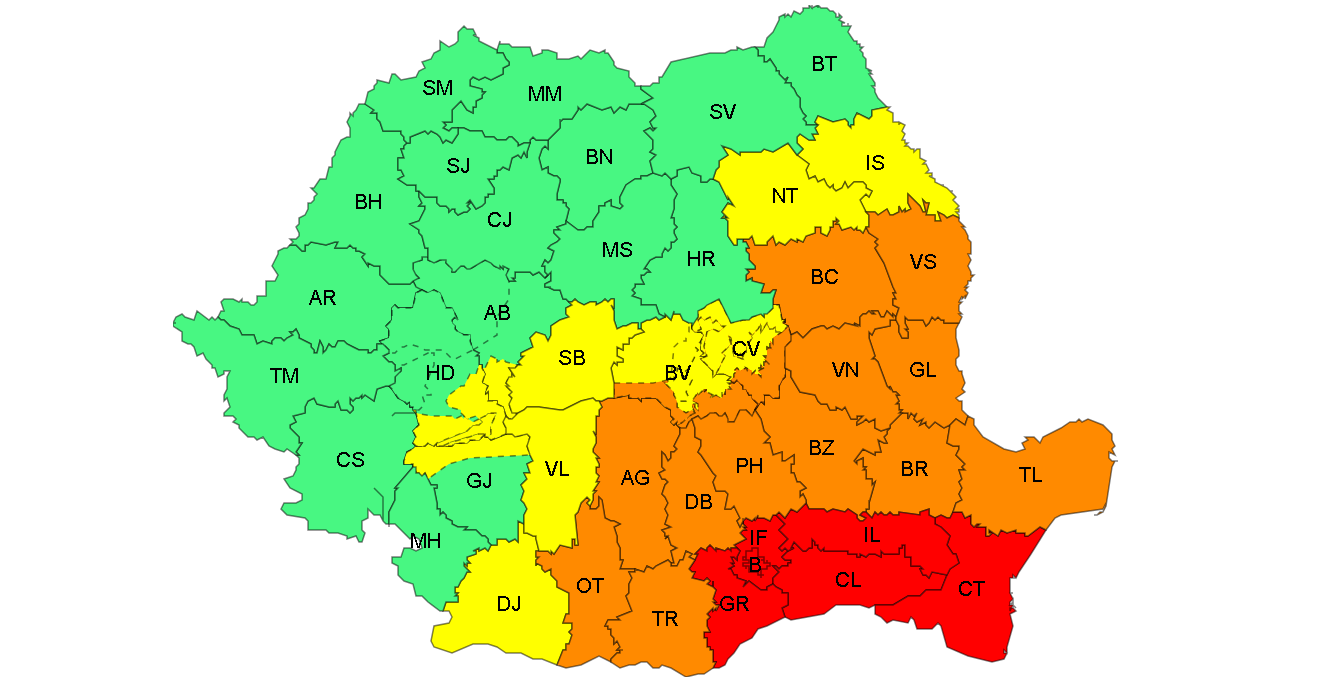 Vin ploi torenţiale! Codul roşu a fost extins, alertă şi la Galaţi