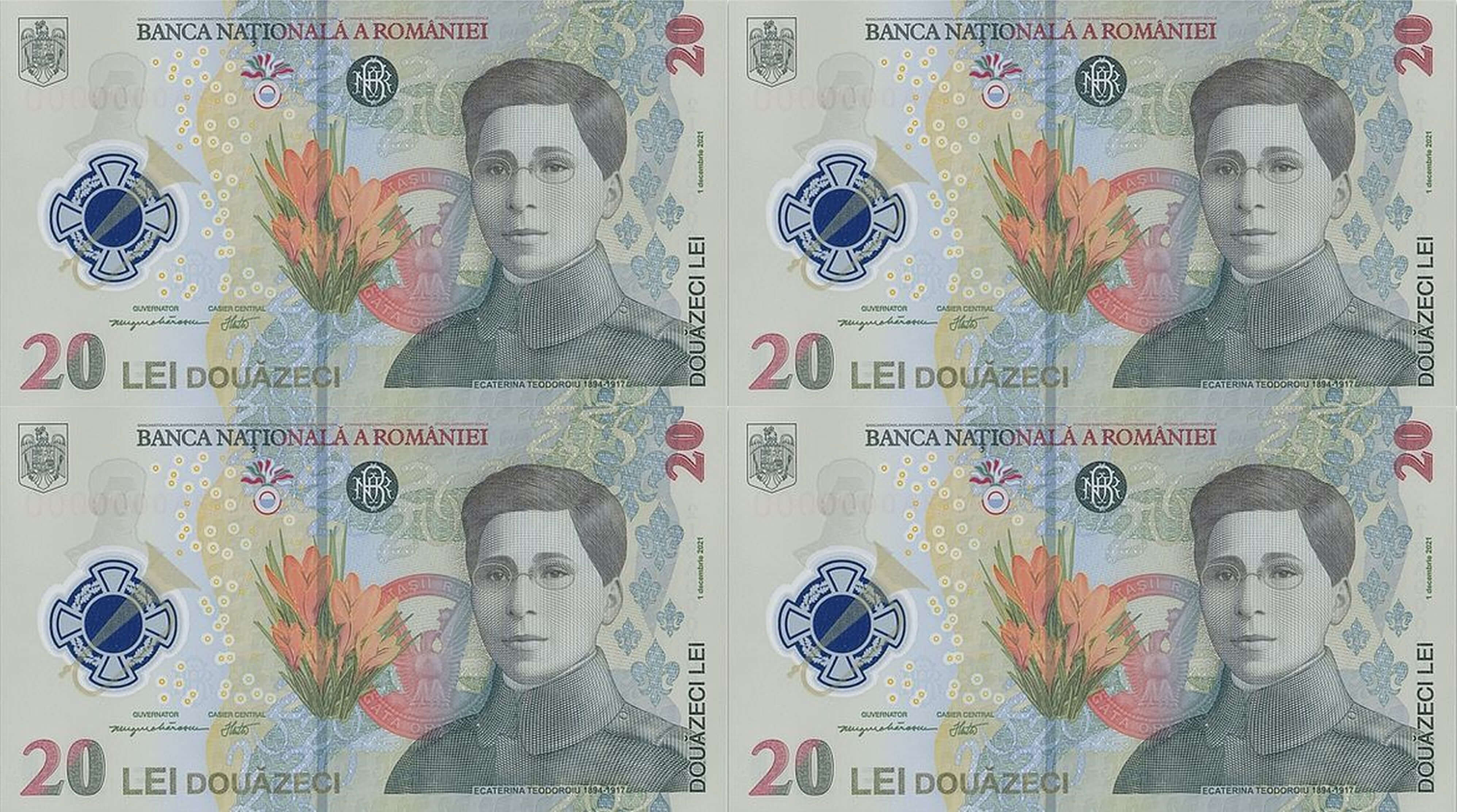 Coli speciale de patru bancnote de 20 lei lansate de BNR