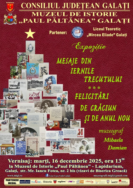 „Mesaje din iernile trecutului” – expoziţie de felicitări de Crăciun şi Anul Nou la Muzeul de Istorie „Paul Păltănea”